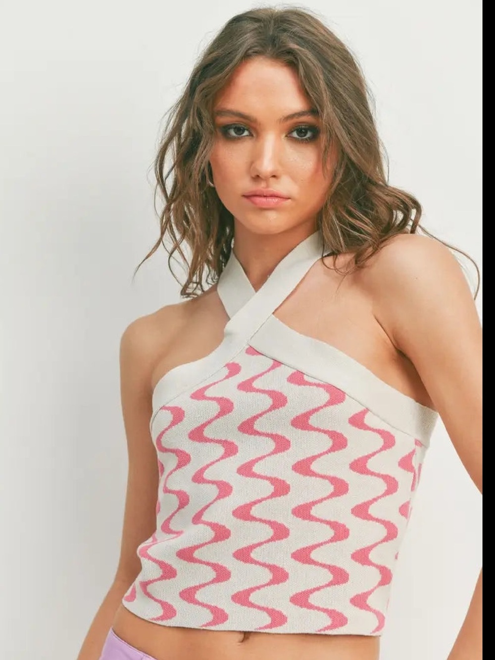 Pretty Damage Cream & Pink Wave Halter Crop Top 💖💖